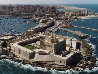 Qaitbay Citadel and Alexandria's harbour on the Mediterranean