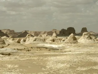 Wind-carved white chalk formations on the White Desert plain