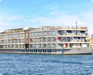 A Nile cruise ship moored on the river